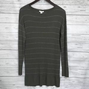Caslon Olive Ribbed Stripe Tunic Knit Sweater